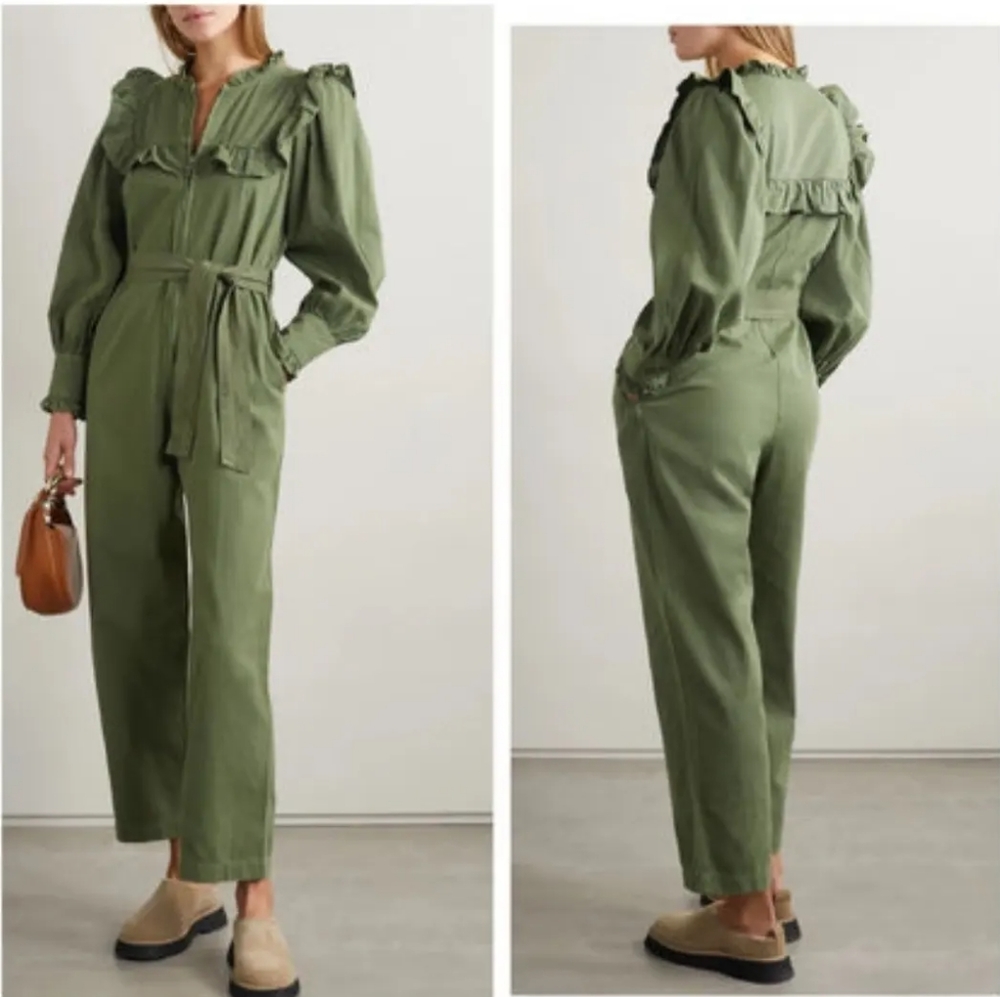 Sea New York Olive Green Ruffle-Trim Utility Jumpsuit